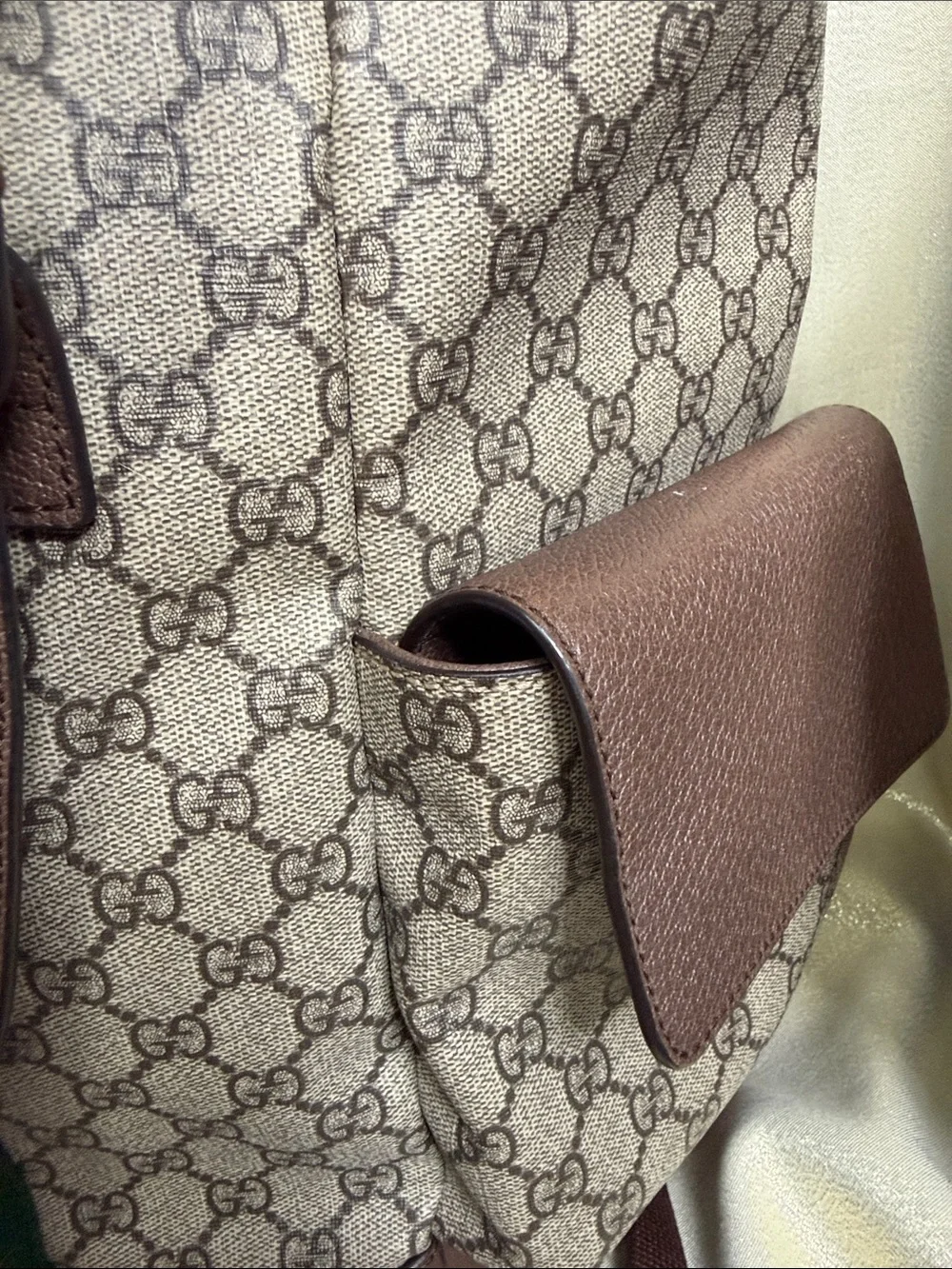 Gucci Brown GG Canvas Backpack with Sherry Line Green and Red